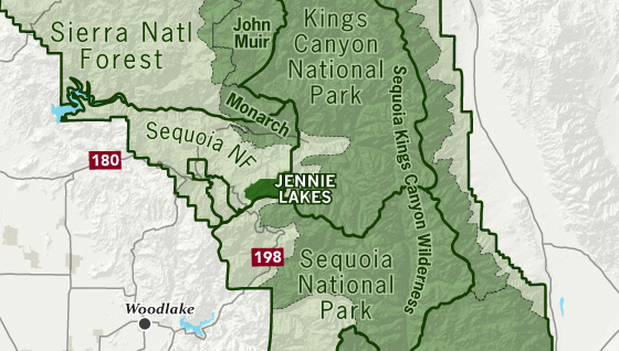 area map of Jennie Lakes